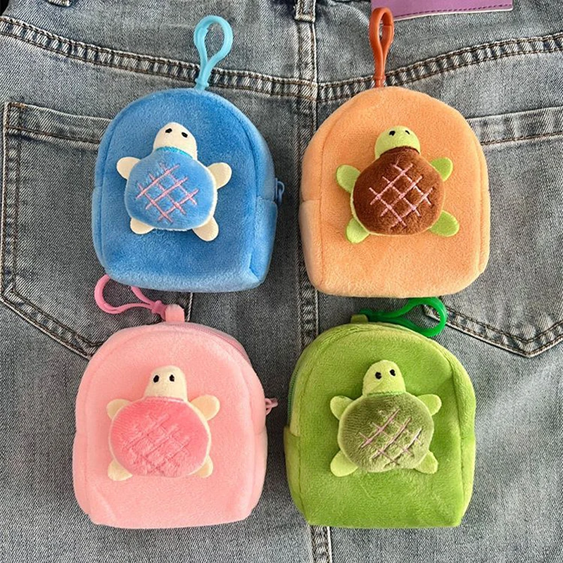 Plush Turtle Coin Money Bag Earphone Organizer Bag Mini Wallet Purse Student Backpack Pendant Plush Keychain Gift Ornament