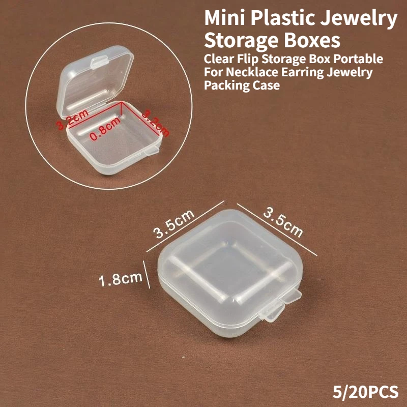 5/20PCS Mini Plastic Jewelry Storage Boxes Clear Flip Storage Box Portable For Necklace Earring Jewelry Packing Case