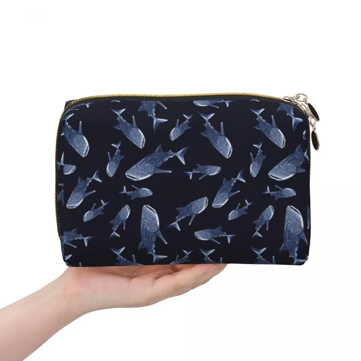 

Темно-синяя женская косметичка с рисунком китовой акулы, дорожный органайзер для макияжа, сумка для хранения туалетных принадлежностей, Dopp Kit Case