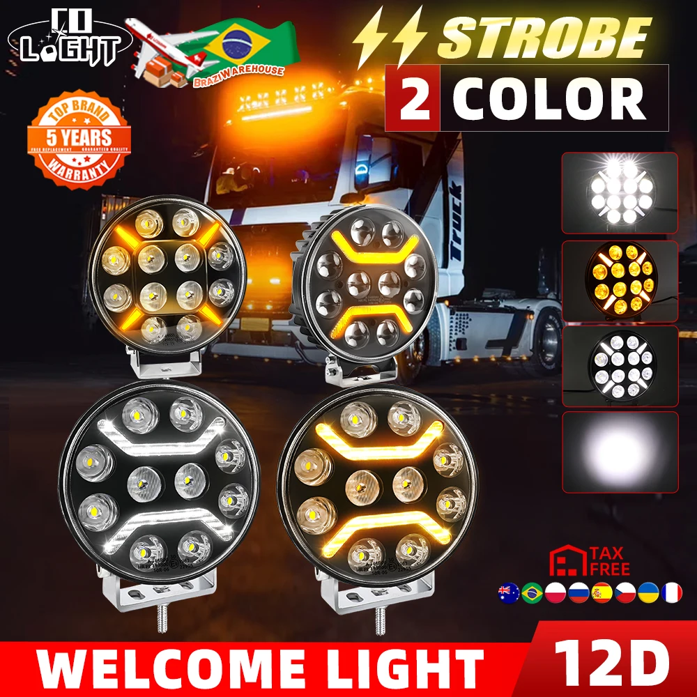 

CO LIGHT 9 " Round Off Road Light LED Driving Truck LED Work Spotlight E9 White Headlight Flash with Turn signal Yellow 12V 24V