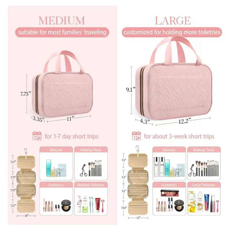 Waterproof Travel Toiletry for Women with Hanging Hook Portable Makeup Cosmetic Case Large Capacity Travel Toiletry Bag