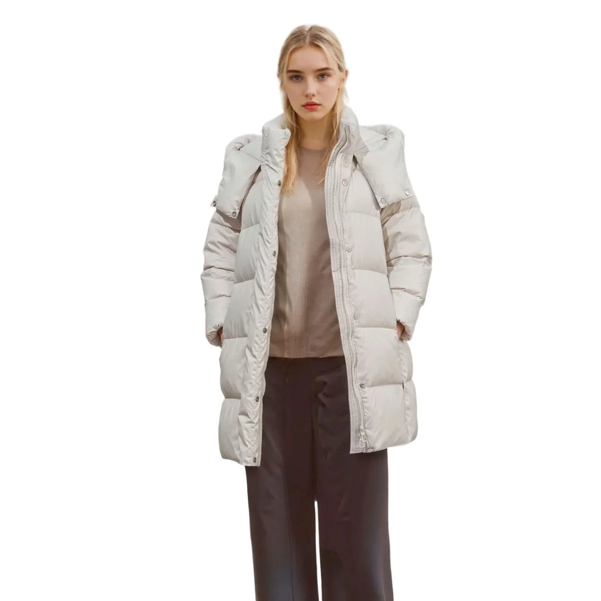 سترة نسائية شتوية جديدة لعام 2025 سترة ركاب بقلنسوة مستقيمة أنبوب باركر أبيض بطة أسفل سترة #4