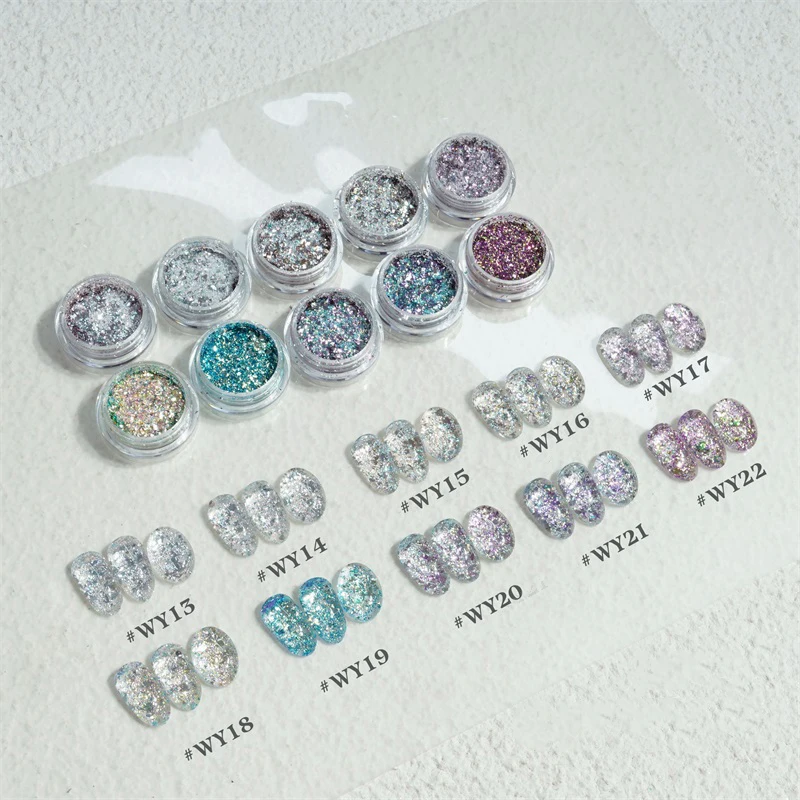 HNDO gemischte reflektierende Flocken, Blaseneffekt, glitzernde Pailletten, Nagelglitzer für Maniküre-Design, Dekoration, Pulver, glänzende Materialien