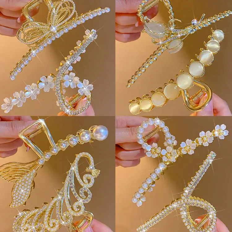 

Fashion Premium Touch Pearl Temperament Light Luxury Shark Clip Hairpin Metal Clip Women's Back Hair Grab Headpiece