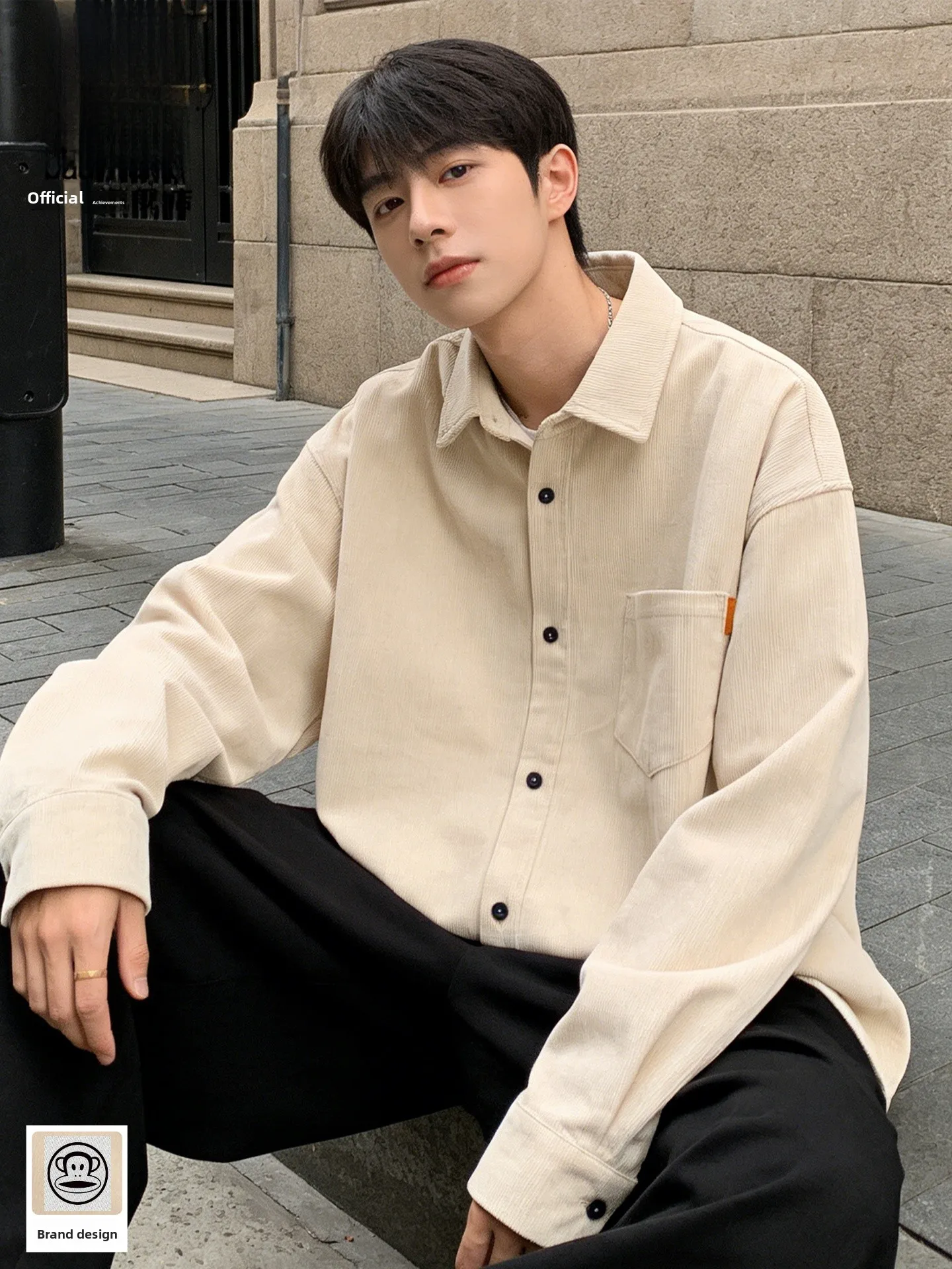 

Monkey Korean Sle Corduroy irt Jaet Men's Casual Spring Faion Youth ular Long Sve Button down Coat
