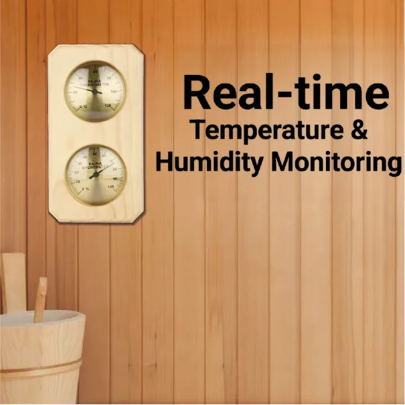 Wall Mounted Mechanical Hygrometer Thermometer for Sauna Room, 2-in-1 Analog Temperature Humidity Gauge with Celsius Scale