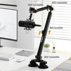 brazo para micrófono braço articulado microfon Brazo de micrófono para escritorio, brazo de brazo giratorio de perfil de 360 °, soporte de micrófono ajustable con columna de aumento desmontable para transmisión