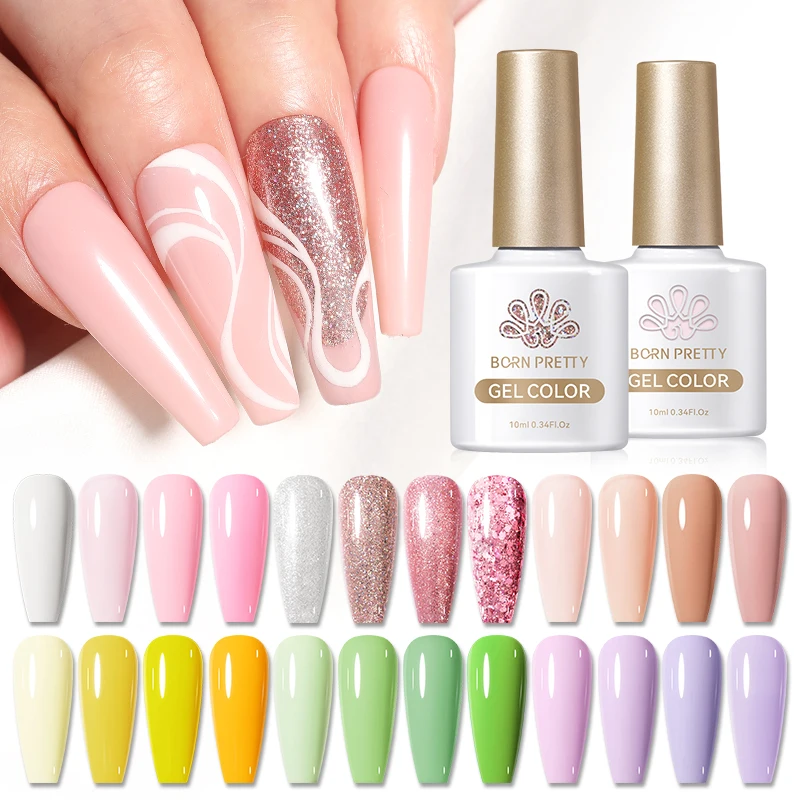 BORN PRETTY Gel Nagellak 10 ml 60 Kleuren Alles Voor Manicure Losweken Semi-Permanente Gel Vernis Super Top Coat Glitter Pailletten