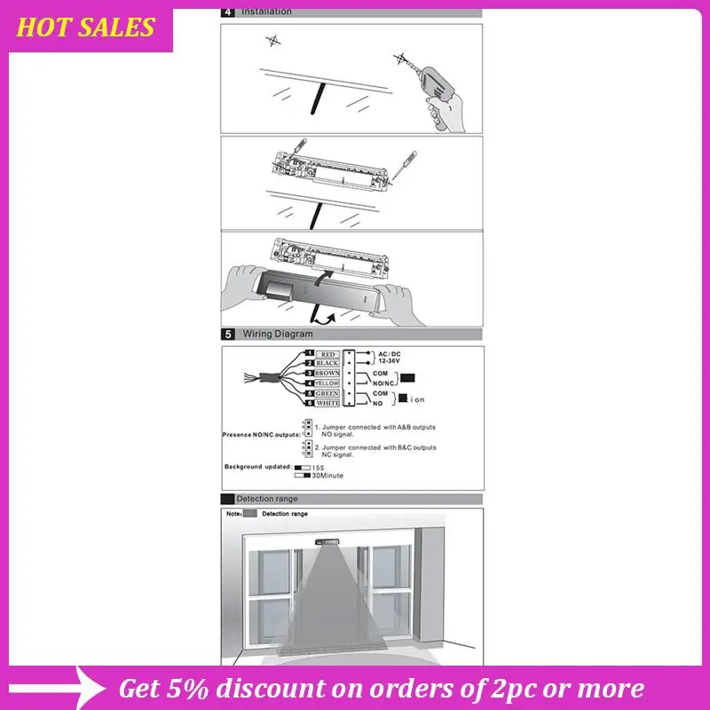 

Multi-Purpose 2 In 1 Door Sensor For Door Opener Infrared Safety And Radar Safety Sensor For Automatic Door Durable (Silver),Req