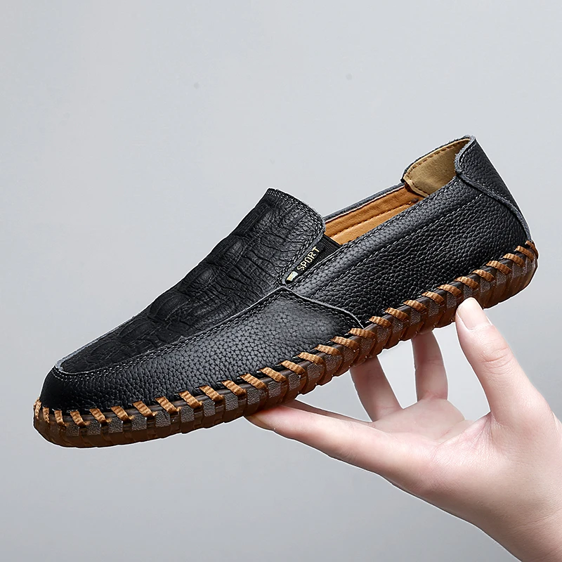 

Повседневная обувь для мужчин, лоферы из натуральной кожи, мужские мокасины, большие размеры 45, 46, 47, мужские туфли ручной работы на плоской подошве, мужские туфли без шнуровки