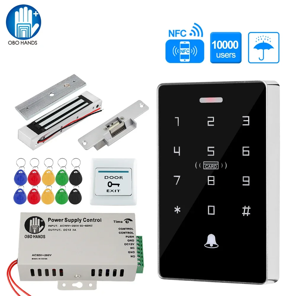 

Outdoor Access Control System Kit Set Waterproof RFID Keypad 125KHz 13.56MHz NFC + 180KG Lock Strike Locks