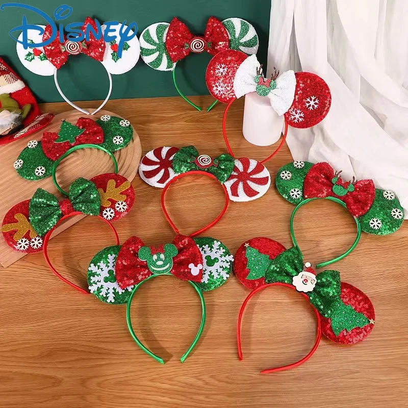 Disney Stitch Christmas Headband Festival Mickey Glitter Buckle Decorated Headband Festive Atmosphere Girls Decorated Hair Clip