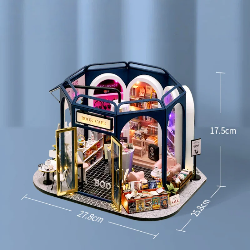 مجموعة OUZEY Book Cafe DIY، نموذج منزل القراءة الخشبي ثلاثي الأبعاد، هدية عيد ميلاد مبتكرة للمراهقين #6