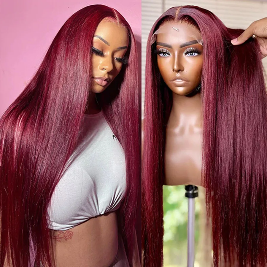 

5x5 HD Lace Closure Wigs Human Hair 250% Density 99J Burgundy Straight Lace Front Wigs Human Hair Glueless Pre Plucked 4x4 Wig