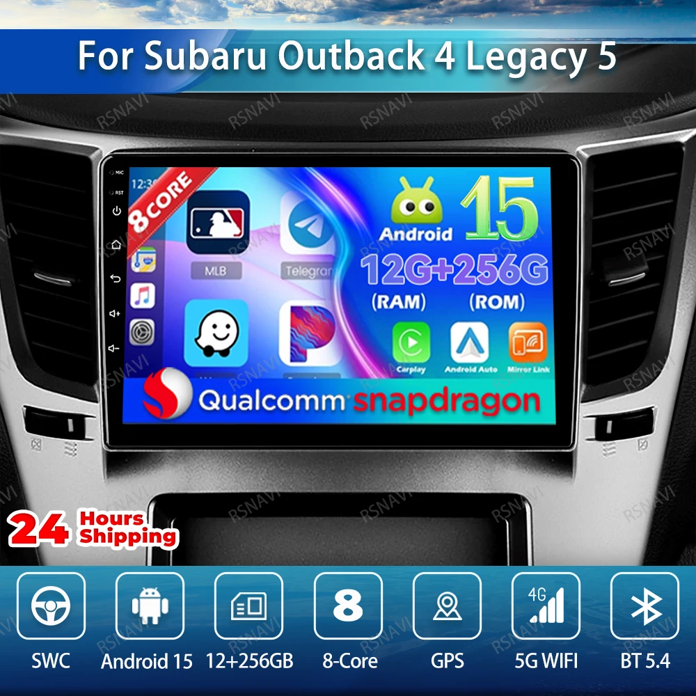

Автомобильный радиоприемник Android 15 для Subaru Outback 4 Legacy 5 2009-2014 LHD RDS WIFI + 4G беспроводной Snapdragon AI голосовой авторадио DSP BT IPS