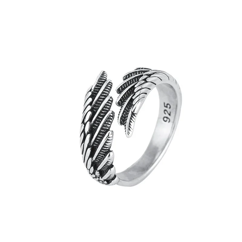 BF CLUB 925 Sterling Rings for Women Fashion Geometric Handmade Irregular Wings Ring Party Christmas Gift