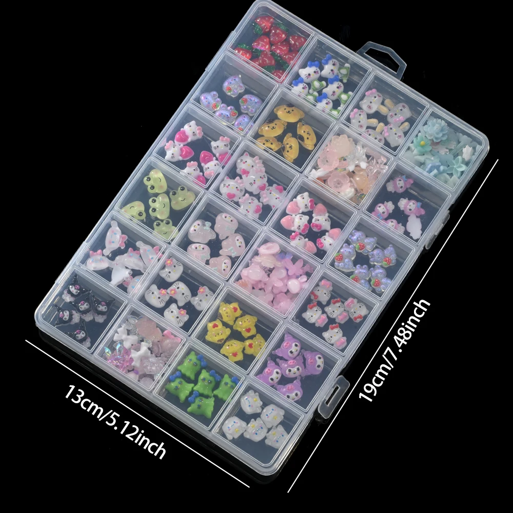 24 그리드/박스 스파클링 헬로 키티 Kuromi 멜로디 Cinnamoroll 네일 장식 네일 아트 참 만화 쥬얼리 매니큐어 참 소녀를위한