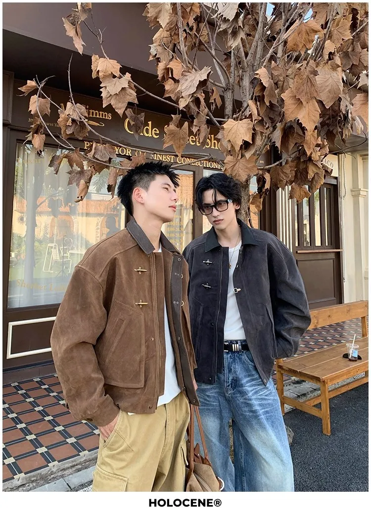 

Tailored Retro-Chic Suede Short Jacket for Men Autumn/Winter Short-Collared Outerwear Soft and Warm