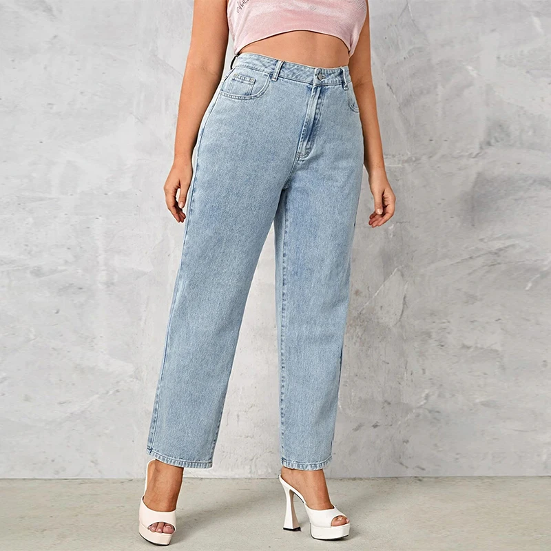 Plus Size Frauen Jeans Herbst dunkelblau 175cm groß dehnbar und locker waschen gerade 6xl 100kgs Kurve Dame dünne Dame Jeans hose