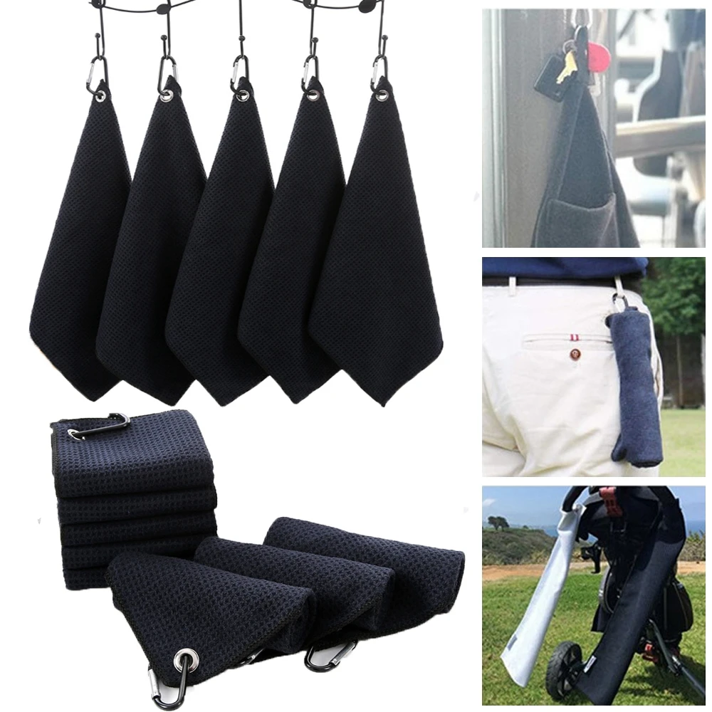 

Black Balls Hands Microfiber With Carabiner Hook Golf Towel Cleaning Towels Cleans Clubs