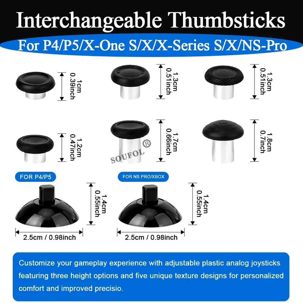 Interchangeable Thumbsticks Analog Stick Replacement Mushroom Head Joysticks For P4/P5/X-One S/X/X-Series S/X/NS-Pro Accessories