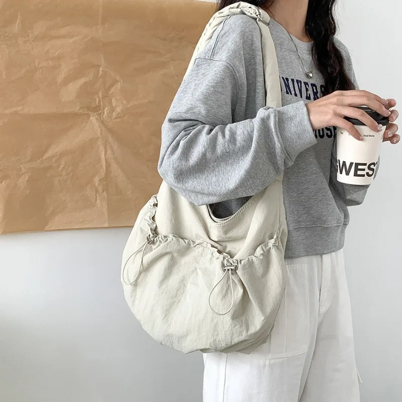 Large Capacity Student Crossbody Bag for Women High-end Niche Single Shoulder Bag Commuting and Leisure Nylon Pleated Bag