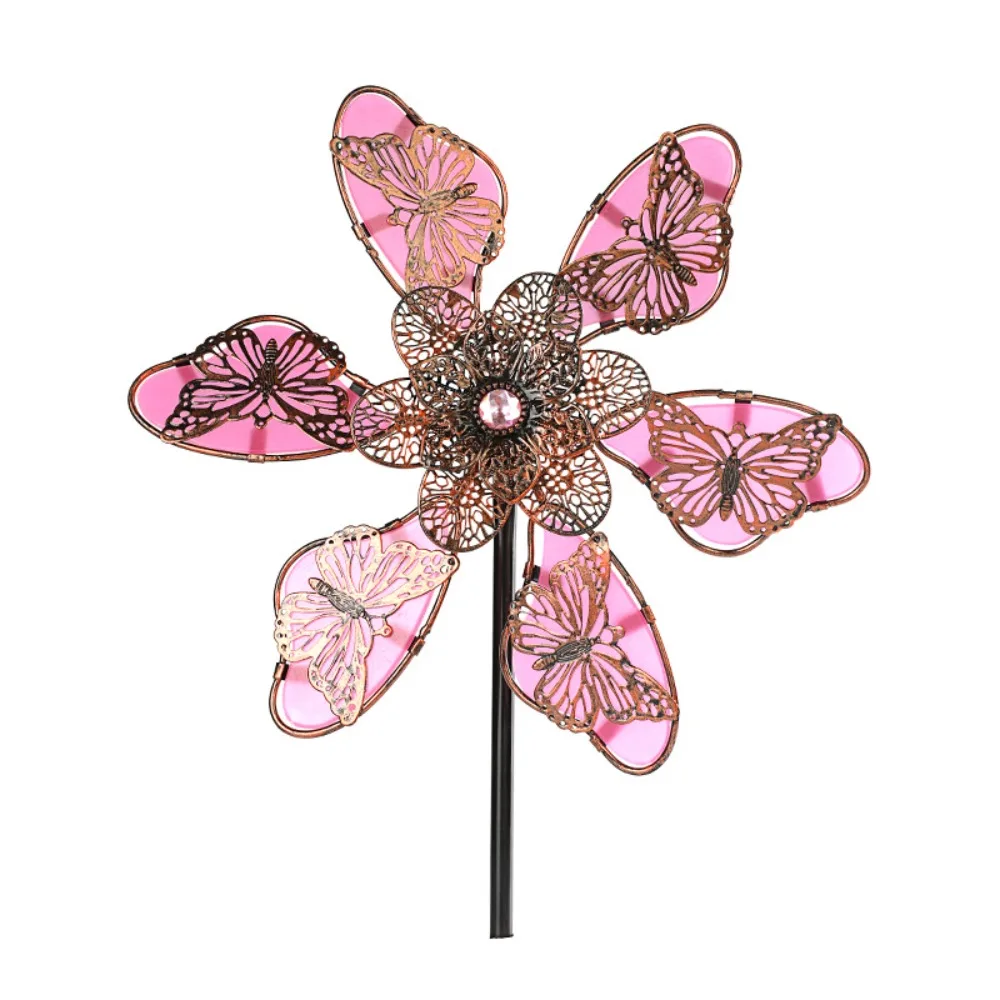 

Metal Windmill Spinner Sculpture Luminous Effect Butterfly Pattern Gardening Plug Rotating Flower Pinwheel Lawn