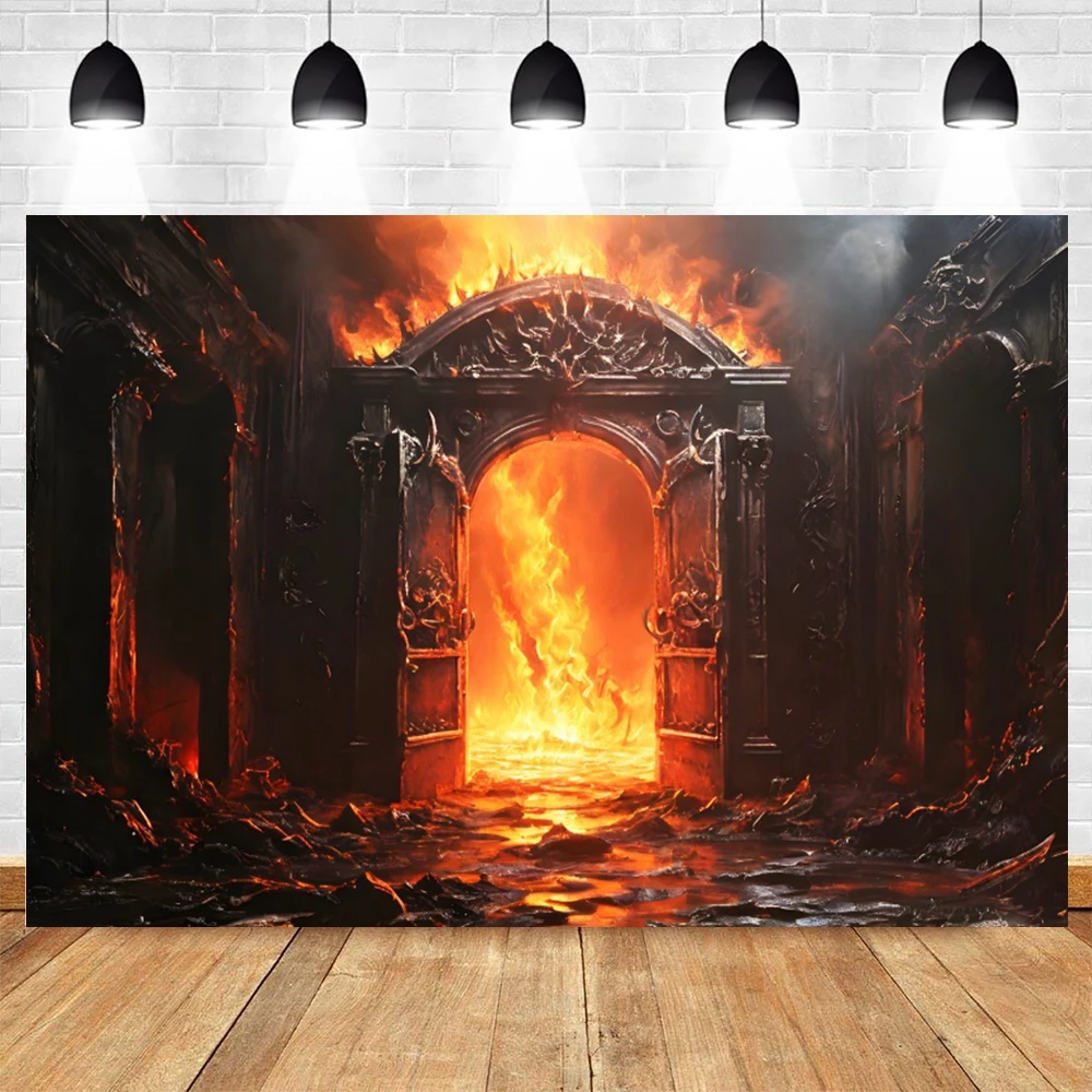 Flame Door Witch Portrait Backdrop Vintage Castle Halloween Party Decoration Photography Background Photozone Photo Studio Props