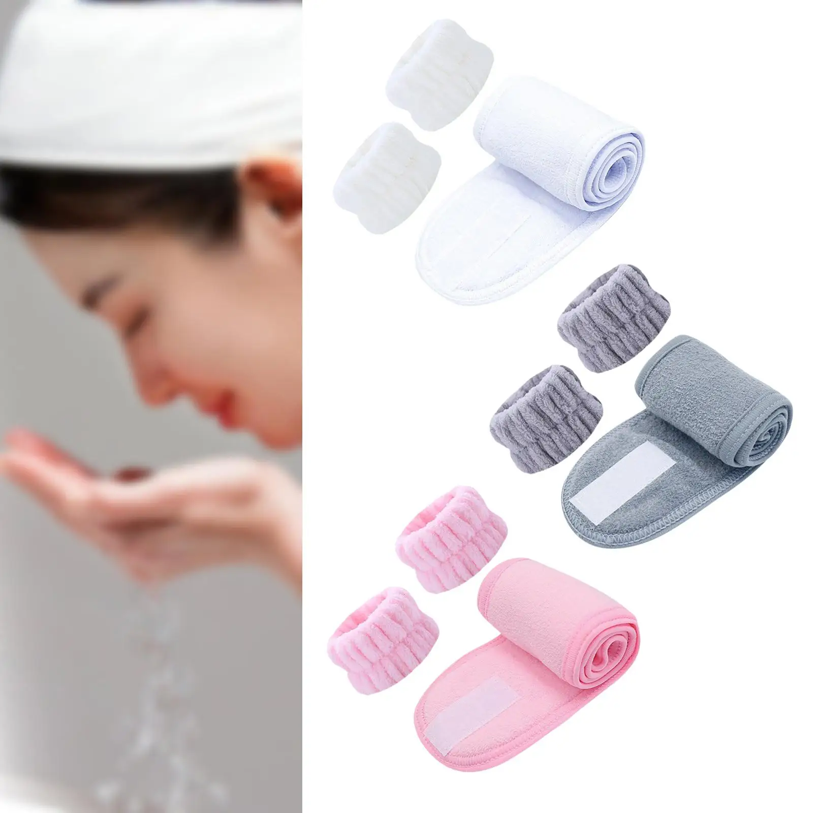 

3Pcs Face Washing Headband Wristband Set Comfortable wearing Facial Hairband Adjustable Make up Hair Band Cosmetic Towel Band