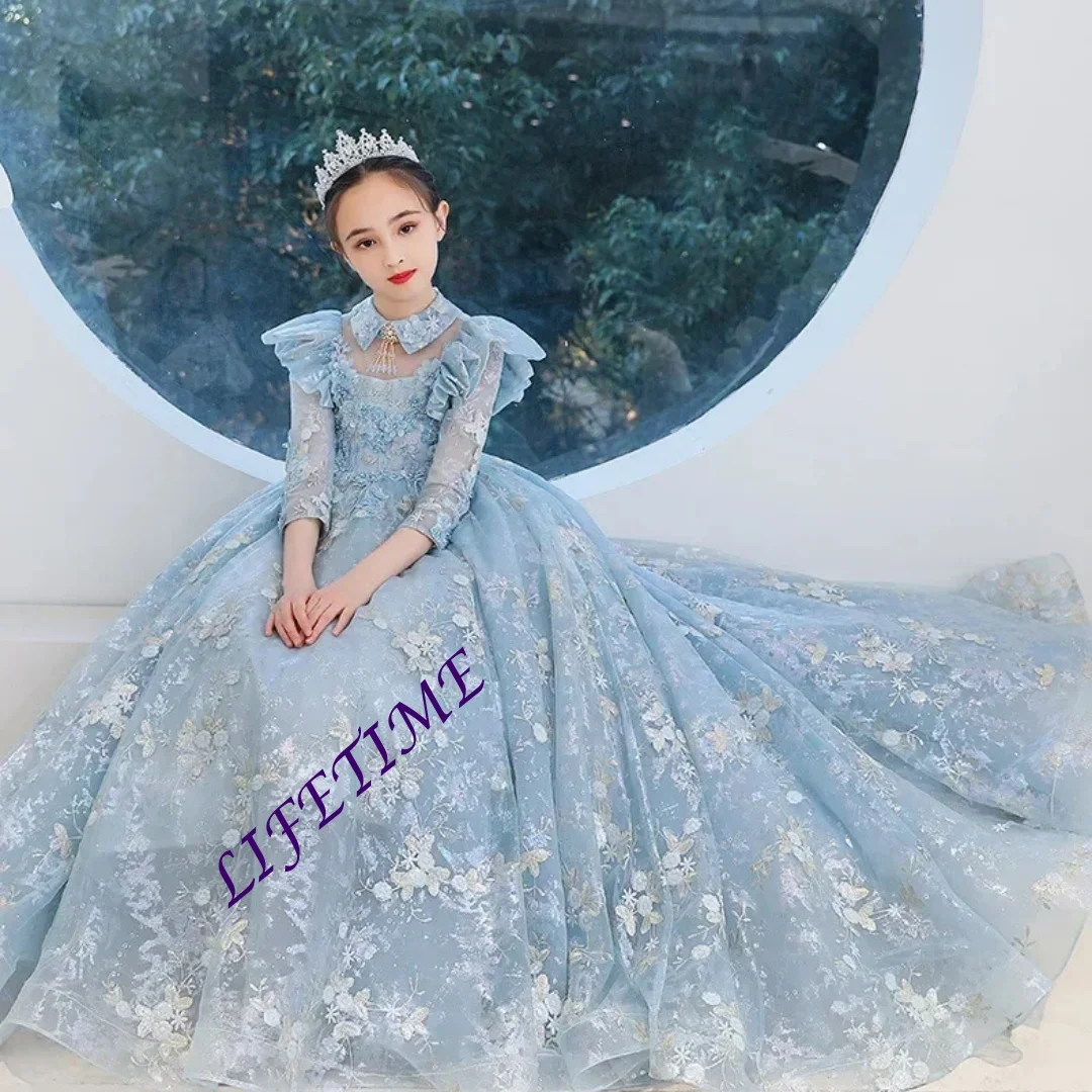 Elegant Embroidered Wedding Dress for Girls First Communion Kid Piano Performance Customized Pageant Ball Gown Children's Specia