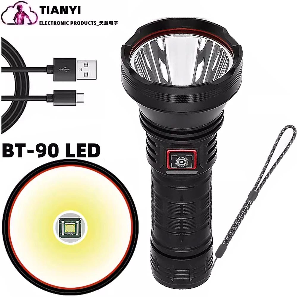 5000 Lumens LED Flashlight Super Brigh Spotlight Long Range 1000meters Powerful Flashlight Rechargeable 18650 or 26650 Batteries