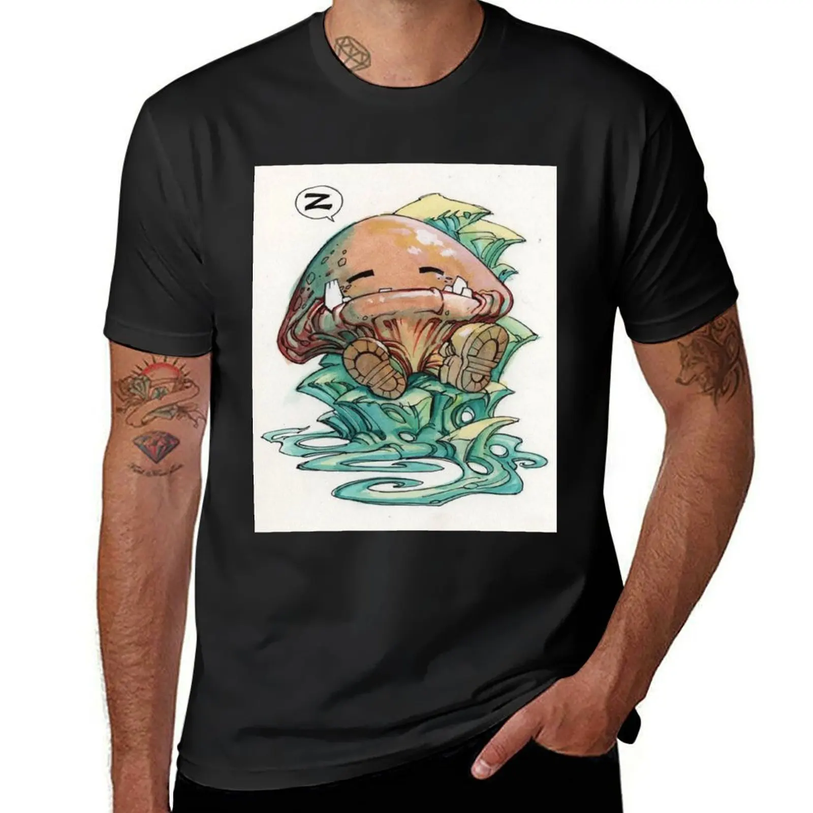 Dreamy Dino Nap: Serene Slumber Illustration T-Shirt blacks quick-drying customs summer clothes men t shirts