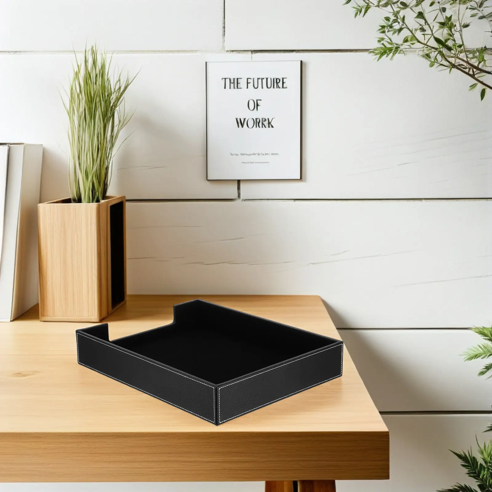 Black PU Stackable Desktop File Organizer Tray Desktop Document Letter Paper File Tray Organizer for Office Desk