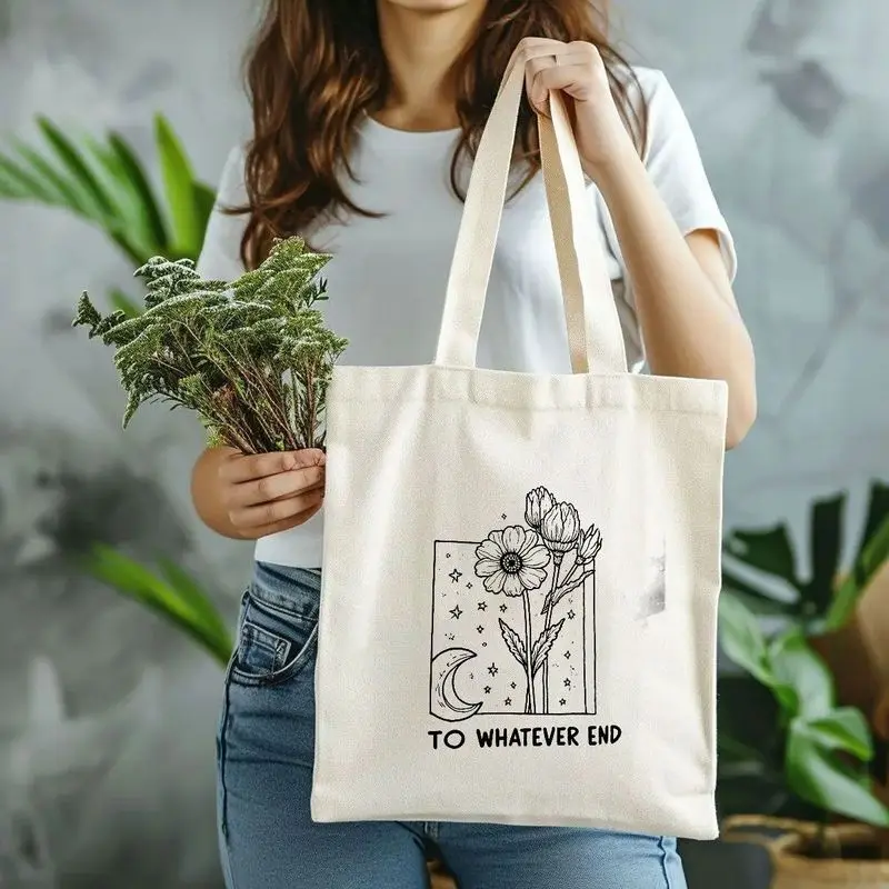 A Women's Shoulder Bag, Printed with Daisy, Tulip Bouquet, Stars, and Crescent Moon Patterns 'To WHATEVER END' Large Capacity an