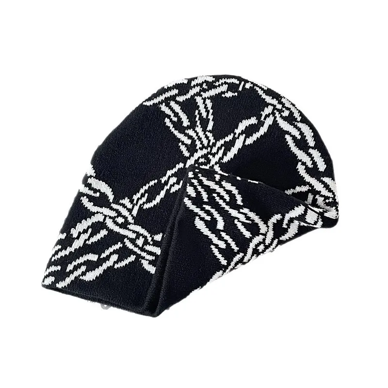Chain double-sided knitted hat, street style, versatile, warm, pullover beanie, fashionable and casual