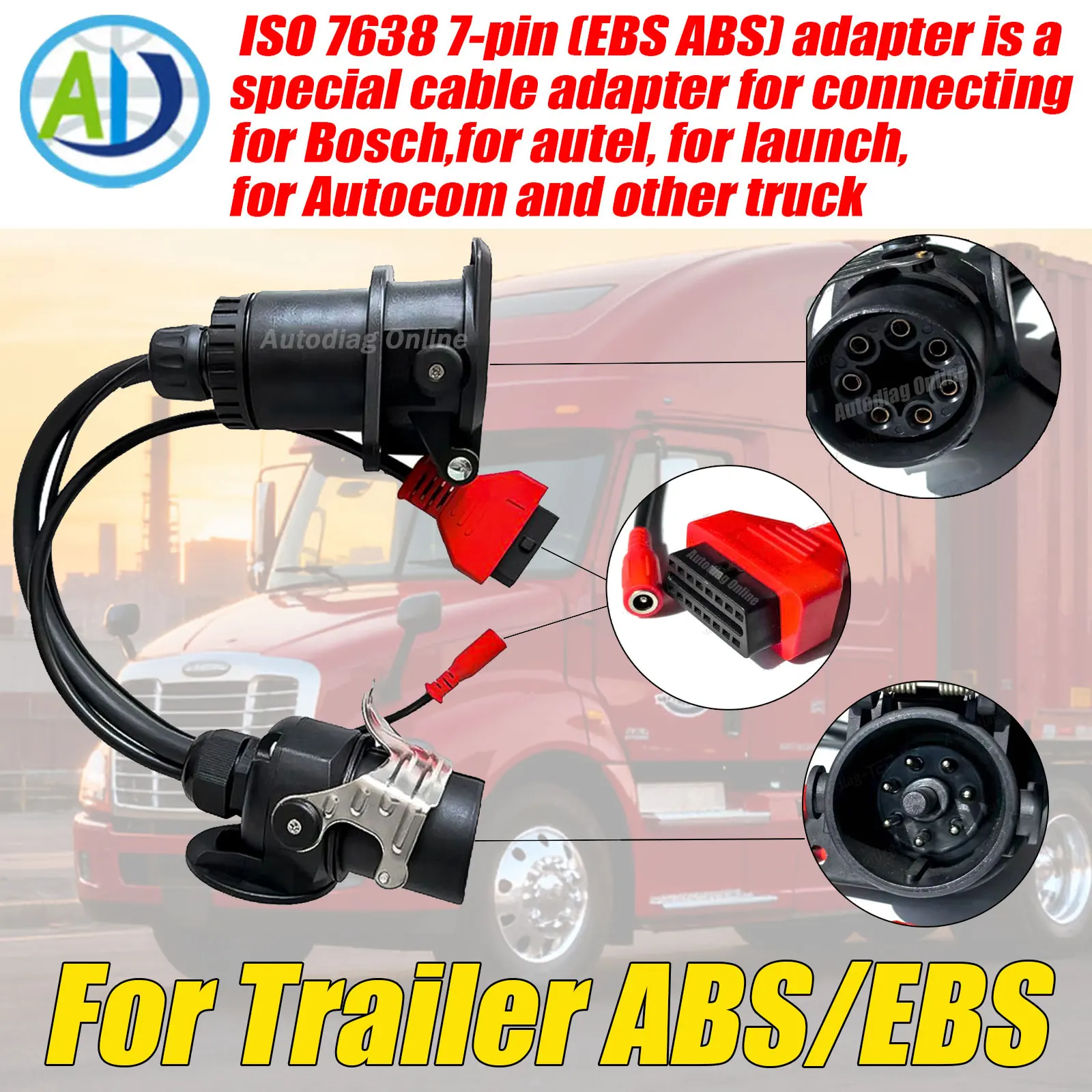 

ISO 7638 для прицепа ABS EBS OBD диагностический адаптер для сканера Autel/Autocom/LUANCH для грузовиков Bosch/Wabco OBD2 диагностический кабель