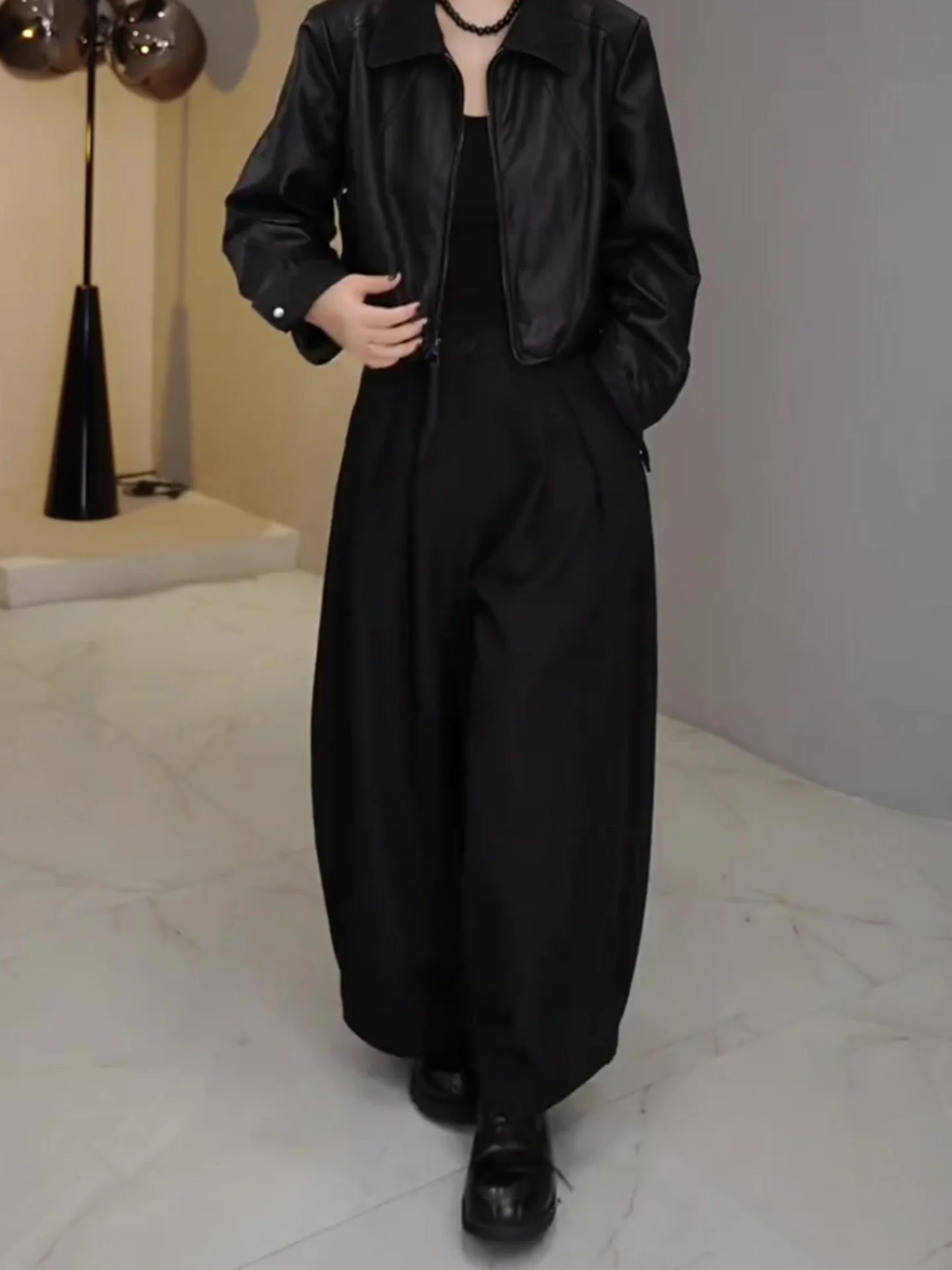 Bla plissé fleur bourgeon pantalon femmes automne hiver coupe ample dissimuler viande minceur conception décontracté jambe large pantalon