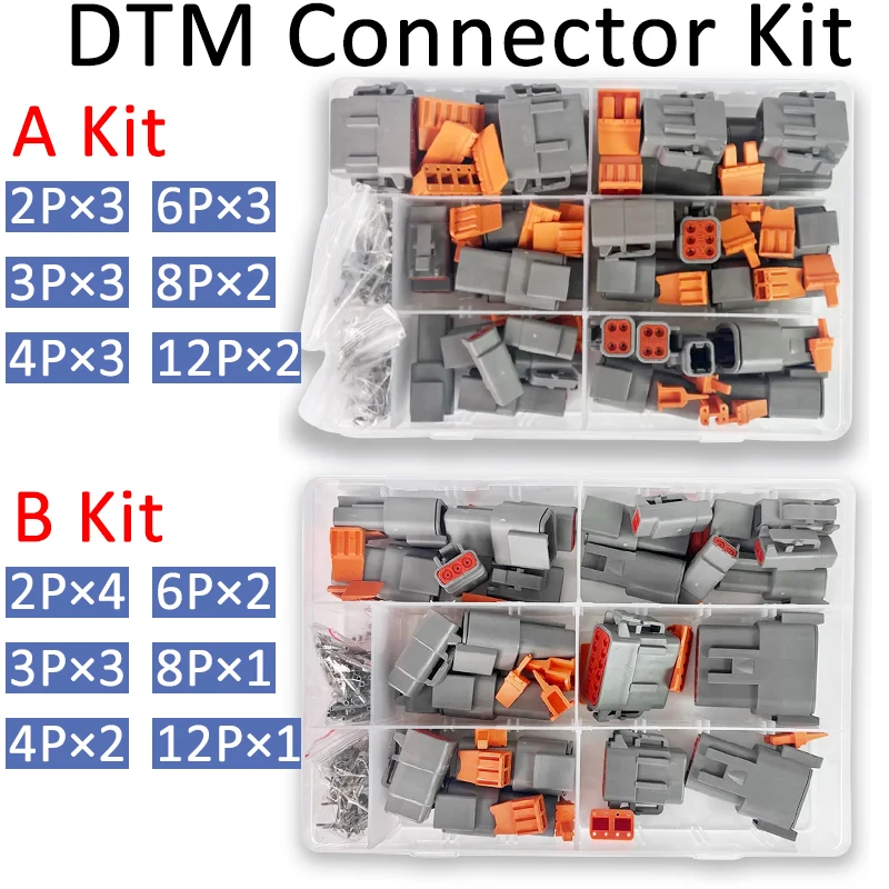 

1/5/10 Boxes Deutsch DTM Waterproof Connector Kit DTM06-2/3/4/6/8/12S DTM04-2/3/4/6/8/P Automotive Sealed Plug With Pins