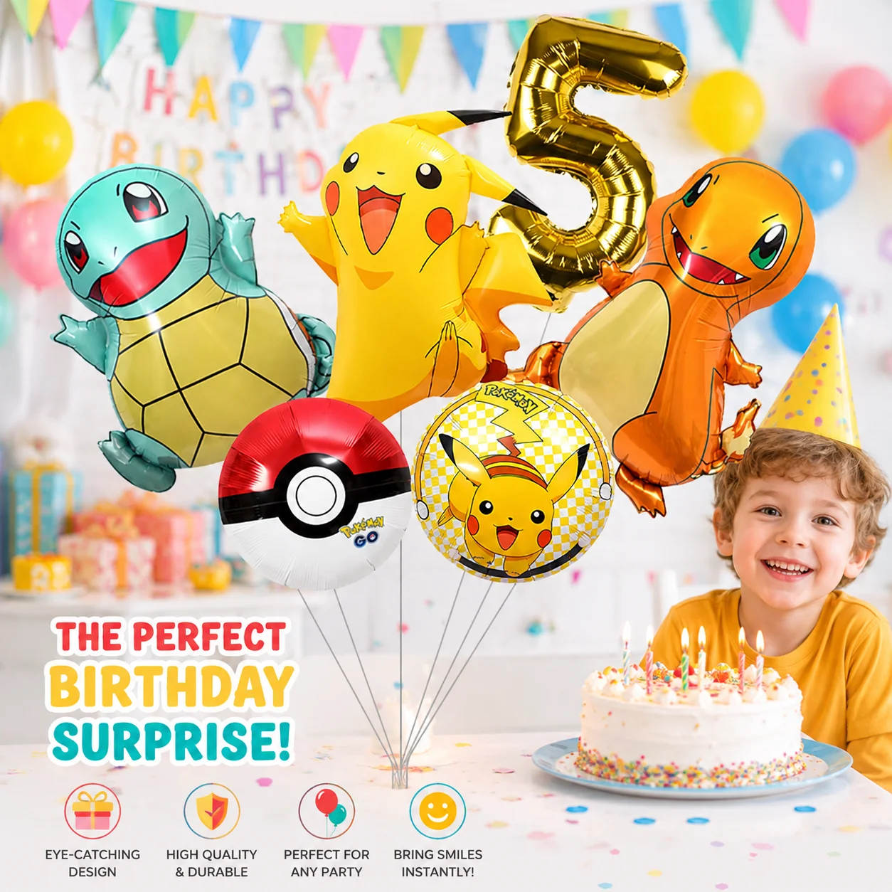 Kindergeburtstagsfeier-Ballonset Beliebtes Anime-Pikachu-Folienballon-Set Komplette Foto-Requisiten für Jungen und Mädchen