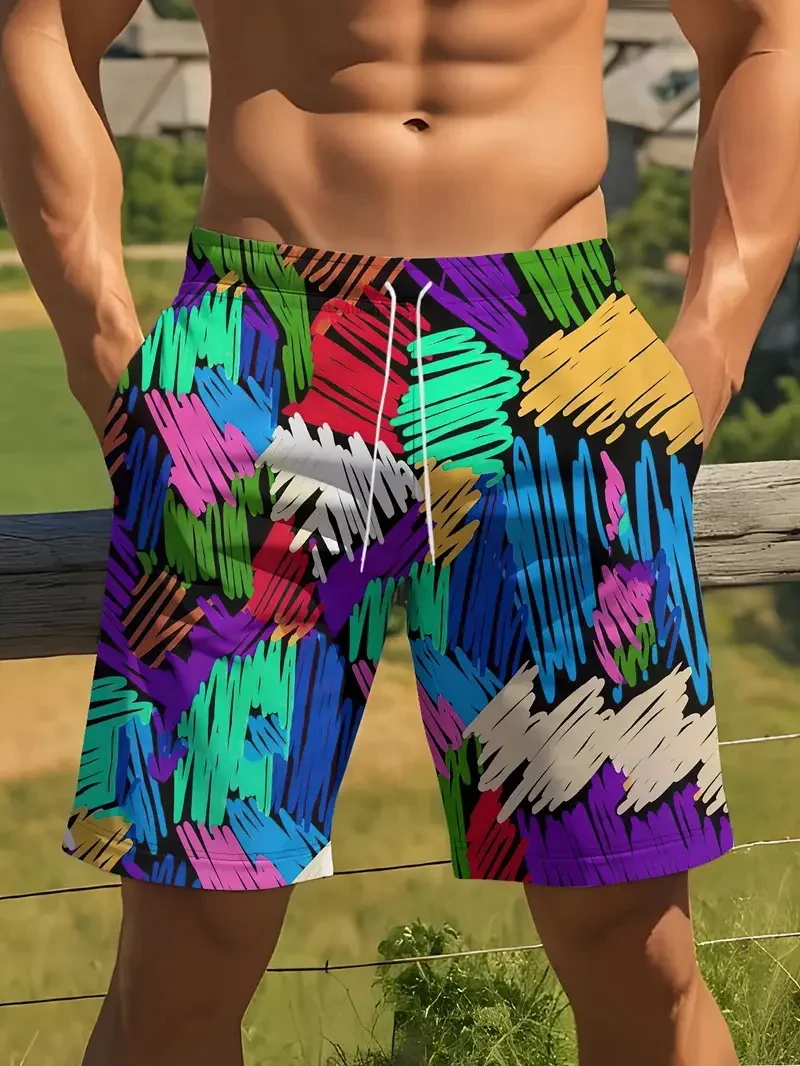 ملابس سباحة مطبوعة ملونة ثلاثية الأبعاد للرجال والنساء، ملابس سباحة لركوب الأمواج، شورت، جديد #2