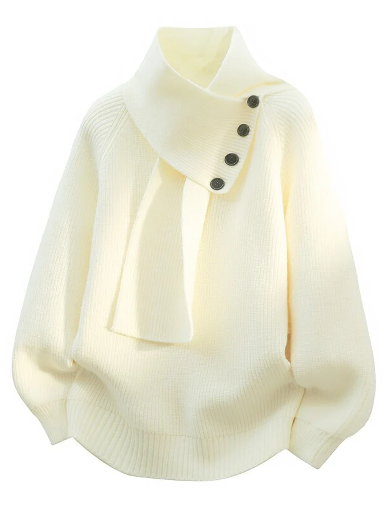 Couple's Hong Kong Style High Collar Knitted Sweater Loose Fit Thickened Overhead Coat Men's Women's Scarf Autumn Winter
