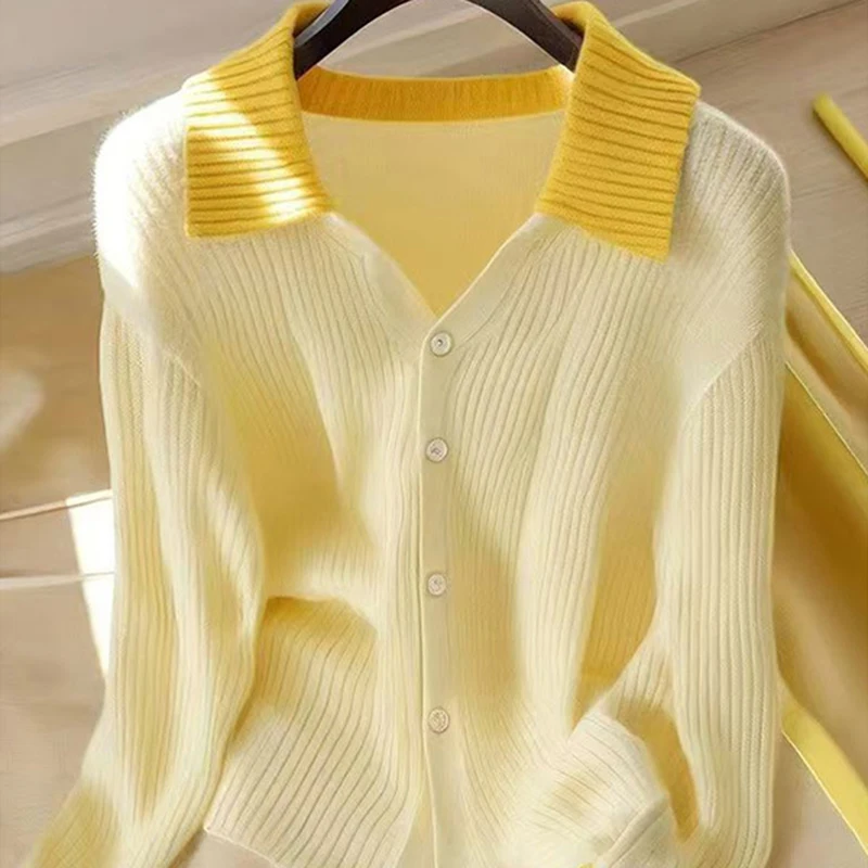 Yellow Knitwear Cardigan Sweater Women's Design Sense Sweet Casual All-match Autumn Chic knitted Top Fashion Short Sweater Coat