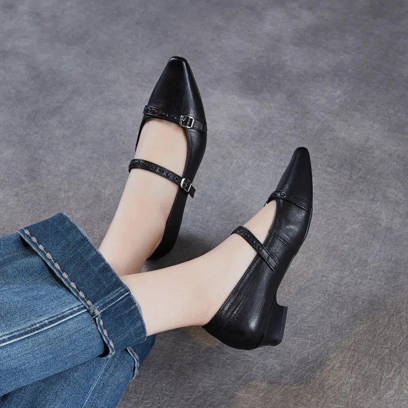 Brown Black Korea Women Flats Square Toe Buckle Strap Sweet Lady Mary Janes Shoes Dating Handmade Footwear