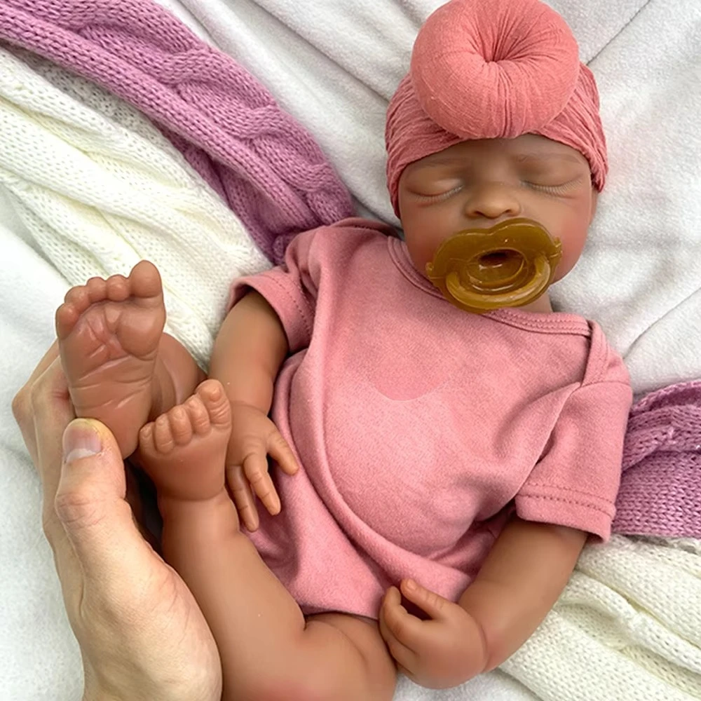 17' Frown Silicone Reborn Baby Doll Closed Eyes Sleepy Baby Girl Doll Open Mouth Can Put Pacifier