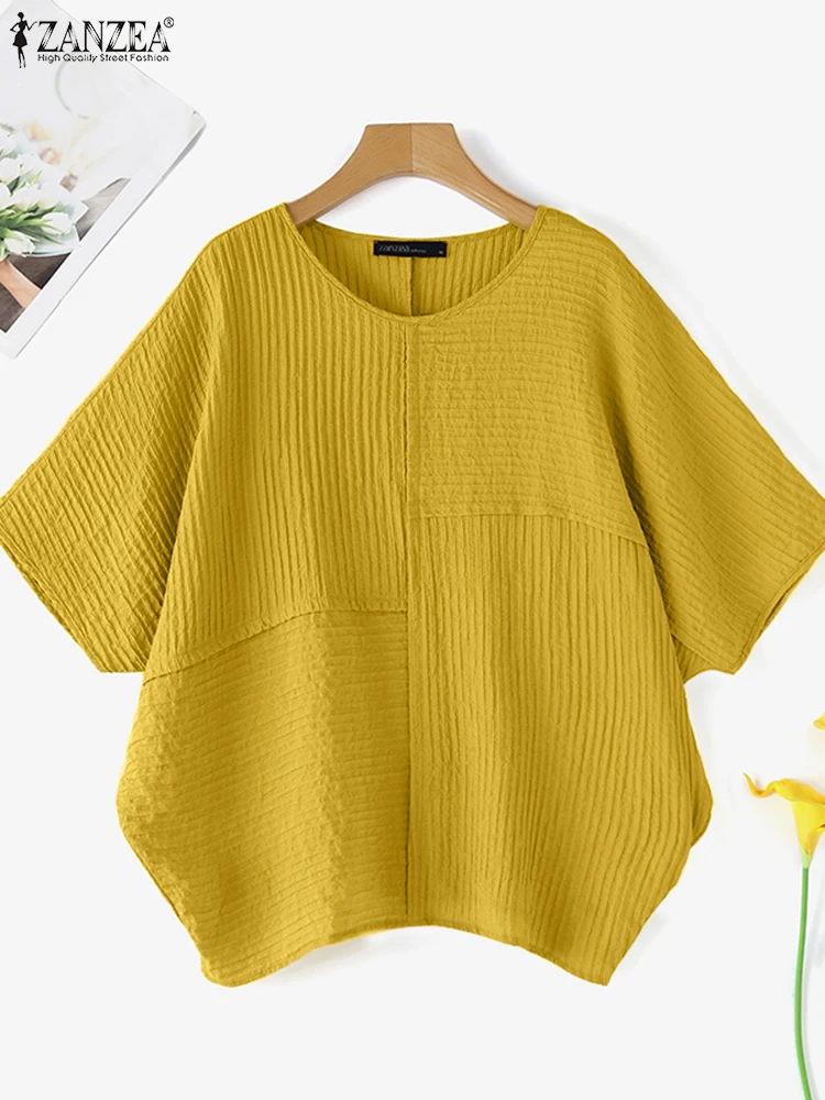 ZANZEA Women Bat Half Sleeve Blouse Korean Fashion Solid Color Tops Casual Texture Fabric Tunics 2024 Summer Loose Female Blusas