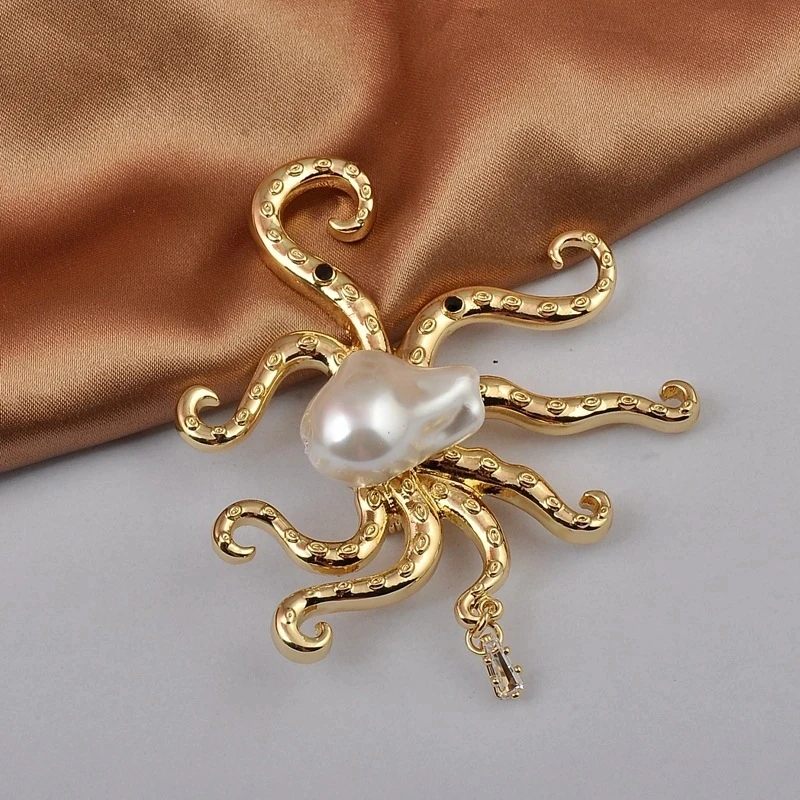 Vintage Sea Life Stylish Personality Octopus Brooches Earrings Women Classic Design Corsage Badges Exaggerated Jewelry for Lady