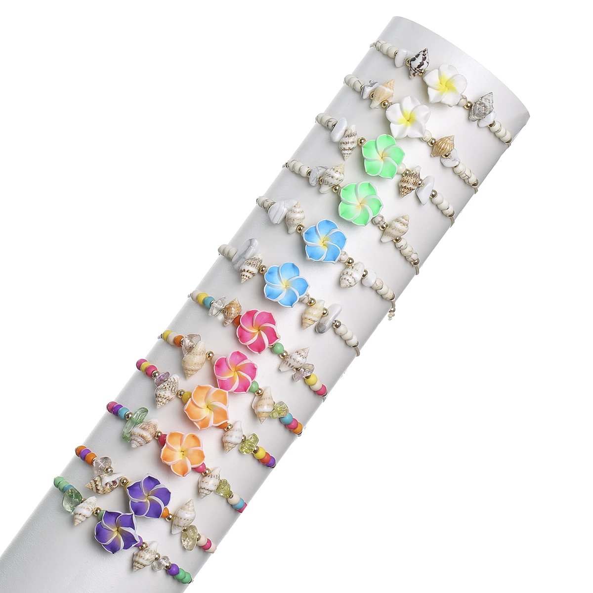 12pcs/set Multi-style Shell Flower Charms Bracelet Set For Women Acrylic Beads Adjustable Rope Weave Bracelet Set Jewelry Gifts