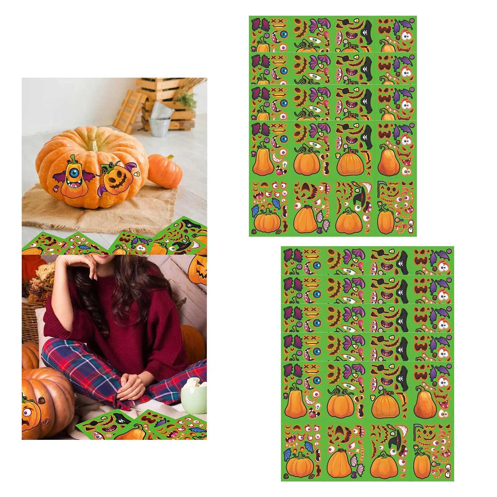 Halloween Pumpkin Decorating Stickers for Child DIY Decorative Fun Self Sticky Craft Stickers for Club Themed Party Holidays