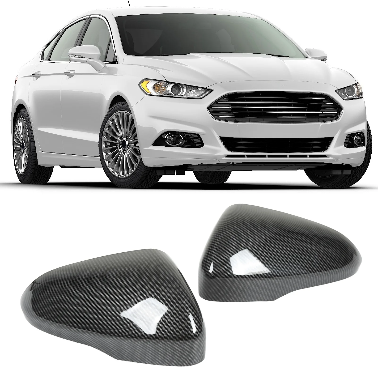 

2pcs Door Mirror Cap Left Right Carbon Fiber Style Replacement for Ford Fusion 2013 and Up