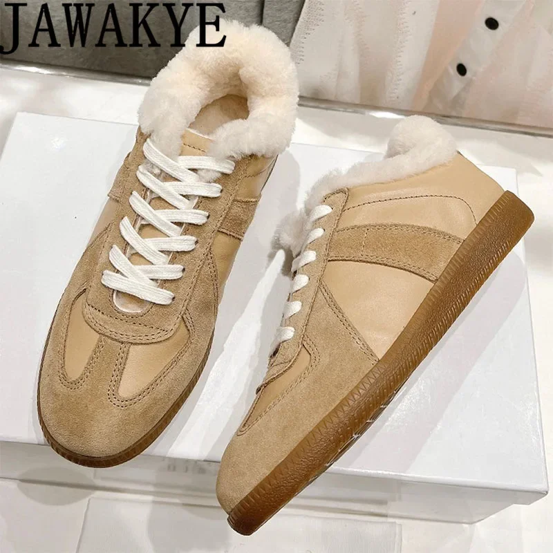 Winter Women's Fur Shoes Wool Sneakers Ladies Round Toe Flat Vulcanized Shoes Casual Daily Warm Comfort Driving Shoes Women